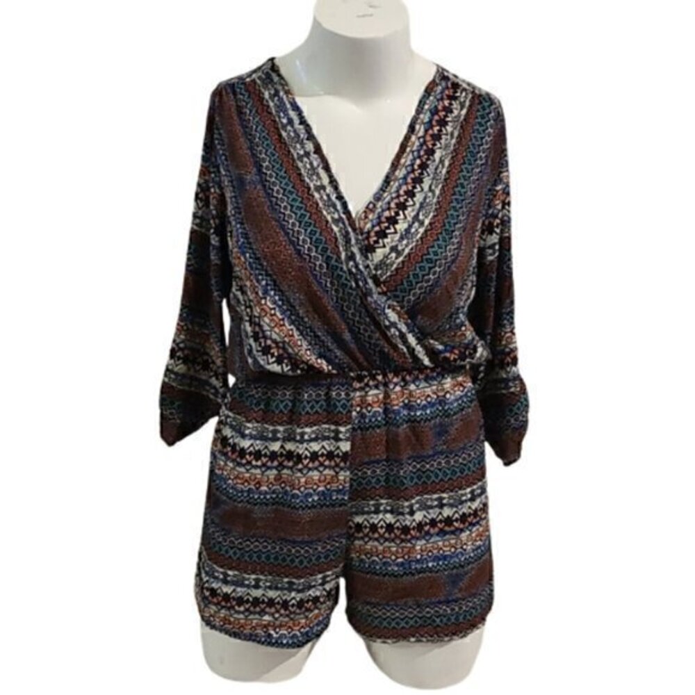 [Espresso] V-neck Roll Up Sleeve Romper - Size XL